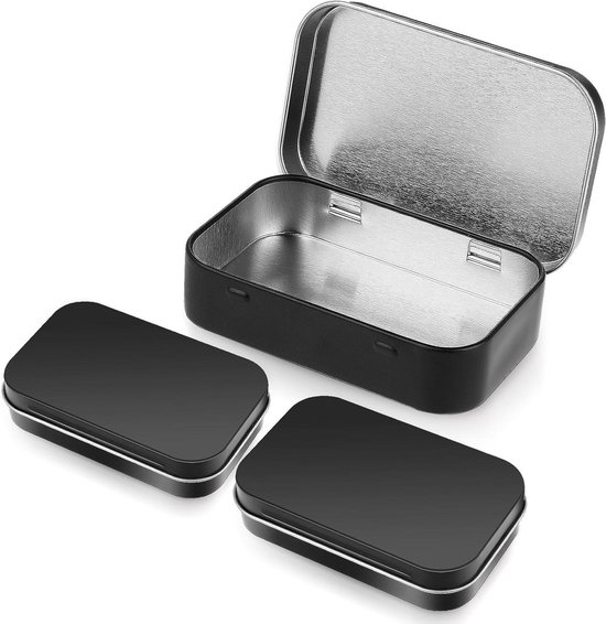 Allecto plus - Set van 3 rechthoekige metalen opbergblikken voor snoep en sleutels - zwart. Ideale container voor oorbellen.