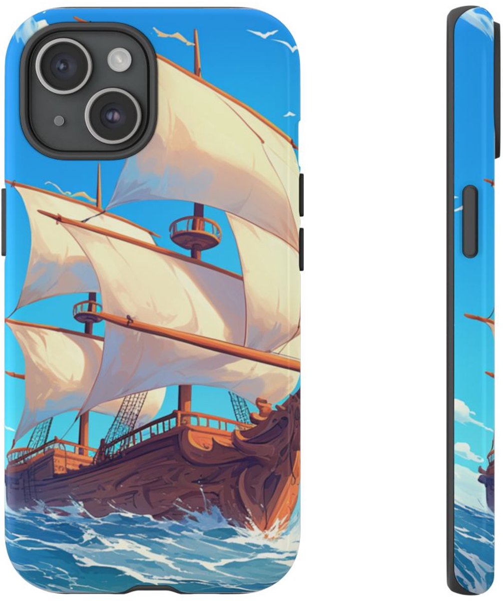 Zeilschip op Blauwe Oceaan – Telefoonhoesje Geschikt voor iPhone 15