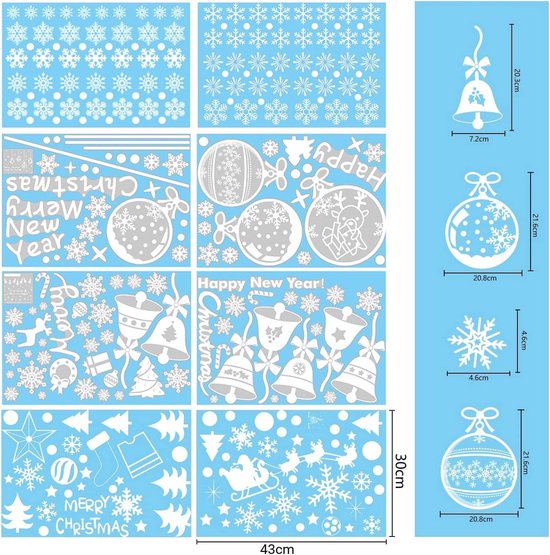 398 stuks zelfklevende raamdecoratie - Kerstmis - feest - nieuwjaarsbenodigdheden - doe-het-zelfdecoraties voor deuren - ramen - vitrines - kerstthemafeest - pvc — afbeelding 4