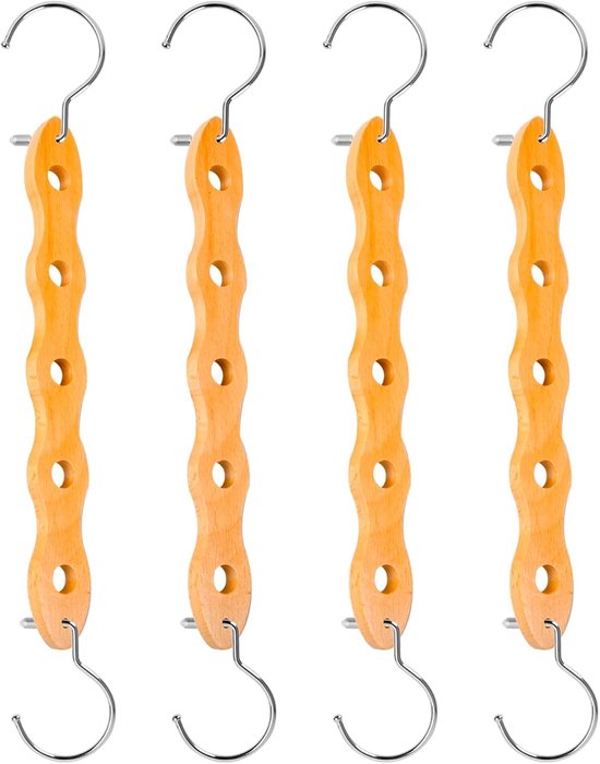 Ruimtebesparende kleerhangers van hout - 4 stuks - antislip organizer