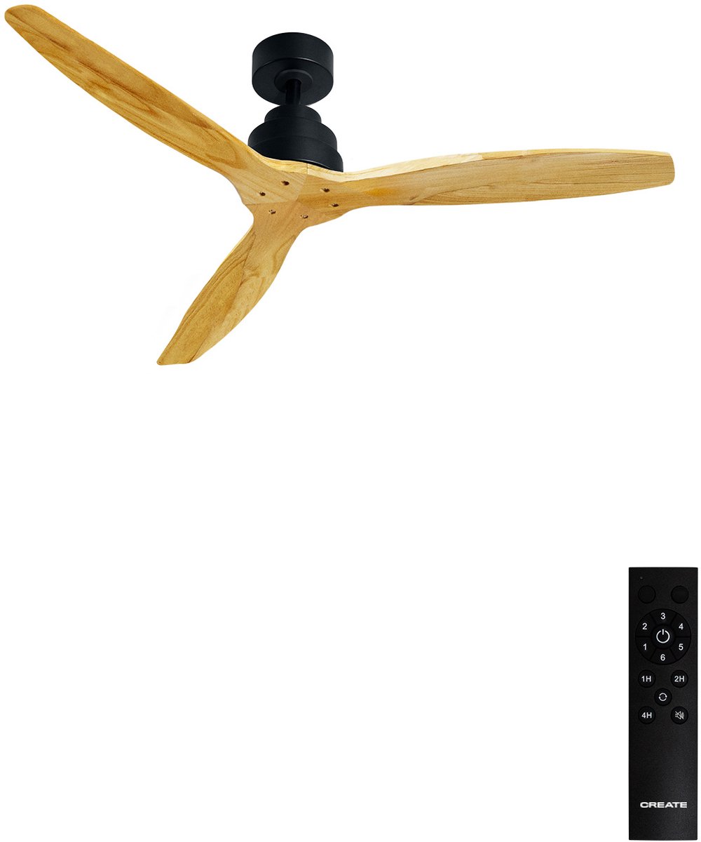 Bol.com CREATE - Plafondventilator 40W silent Ø132 cm - Met Wandregelaar - Met Afstandsbediening - 6 Snelheden - Timer - Zomer/W... aanbieding
