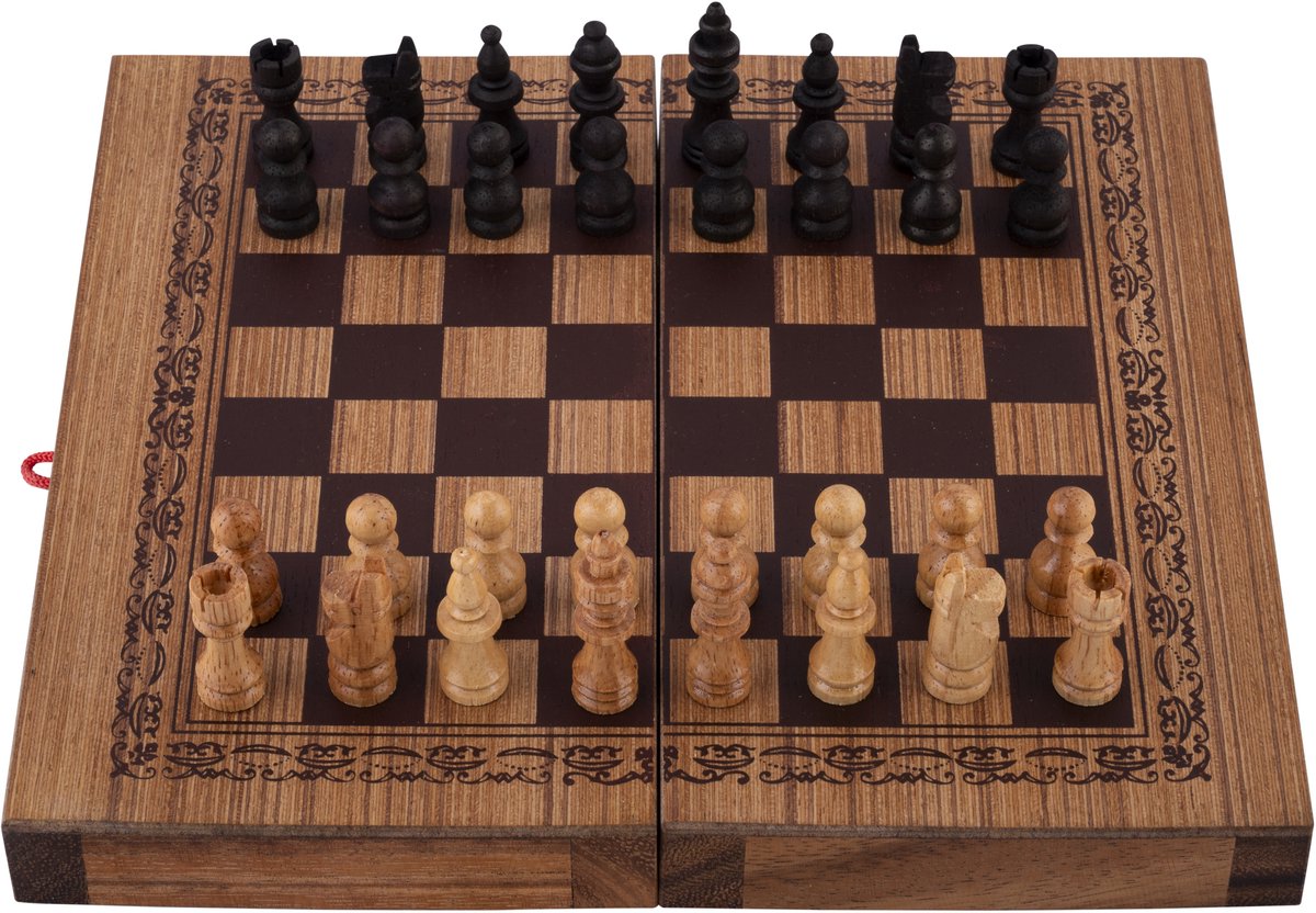 Schaak/Backgammon Opklapbaar Medium – Houten 2-in-1 Bordspel – Schaak & Backgammon Set – Klassiek Strategiespel – 2 Spelers – Reisvriendelijk Formaat – Engelhart