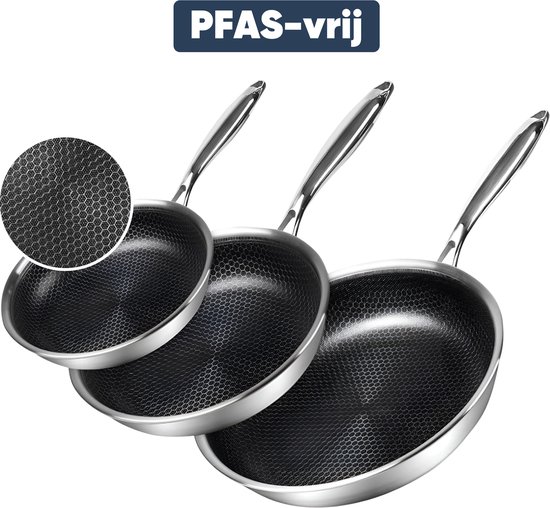 Lot De 3 Poêles PROFOOD Alu – 18/20/24 Cm – Induction, Anti-adhésif, Sans PFOA (Neuf)