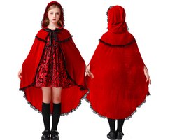 Halloween Cosplay Kostuum - Gotische Jurk met Cape - Roodkapje Podiumkostuum - Feestelijke Verkleedset - Geschikt voor Kinderen Rond140cm - Meisjes Feest Cosplay Maskerade Carnaval Kostuum Feestkostuum - prinses fluffy jurk