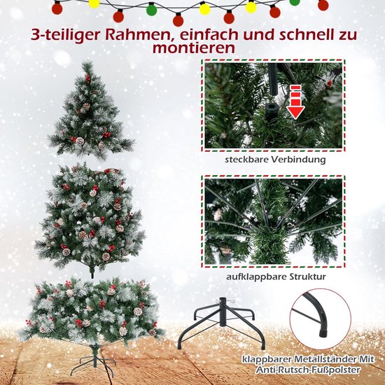 COSTWAY Kunstkerstboom, 150/180 cm, dennenboom met verlichting, warm witte leds, slanke kerstboom voor Kerstmis, kunstboom met metalen standaard, groen (150 cm