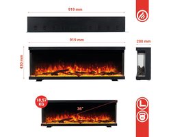 Moderne Elektrische Inbouwhaard – 36 Inch | Wandhaard met 3D Vlammen, Verwarming & LED-sfeerverlichting – 3-in-1 Design
