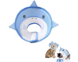 Beschermkraag - beschermkraag kat - Kattenherstelhalsband - kattenkap - kattenkraag voor nazorg - Klittenbandbeschermingshalsband - Beschermingshalsband tegen kattenbeten - Schattig haaienpatroon - Maat M - Blauw