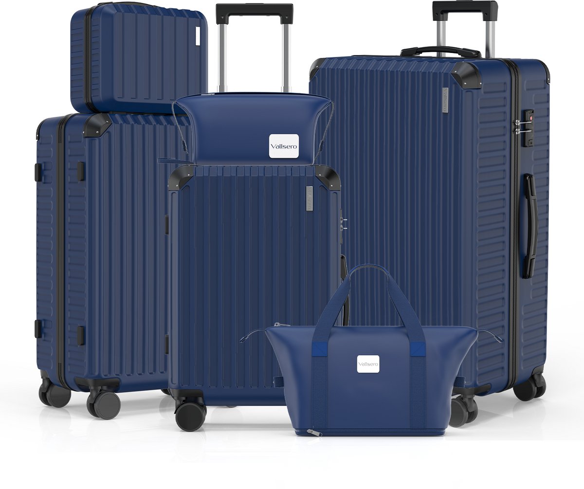 VALLSERO LG2 Kofferset - 6 Delig - Trolley - Reiskoffer Set - Reistas + Toilettas - TSA Slot - Met wielen - Handbagage - Lichtgewicht - ABS Hardcase