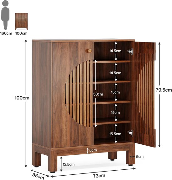 Meuble à chaussures Tribesigns - 5 niveaux - 73 x 35 x 100 cm - Pour 24 paires de Chaussures pour femmes - Moderne - Étagère à chaussures en bois - Étagère à chaussures pratique - Marron
