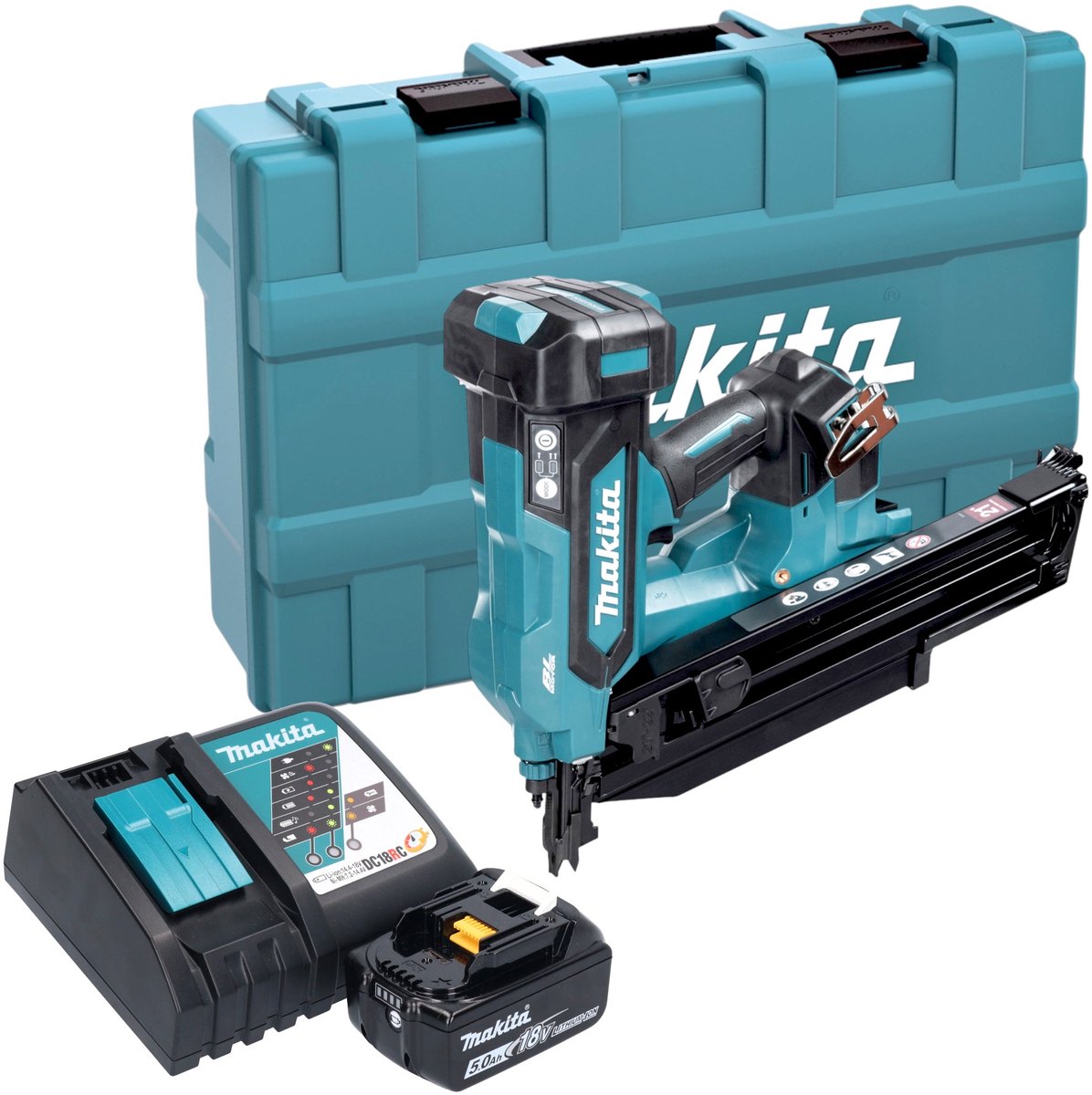 Makita DBN 901 RT1K accu-spijkermachine 18 V 50 - 90 mm borstelloos + 1x accu 5,0 Ah + oplader + koffer