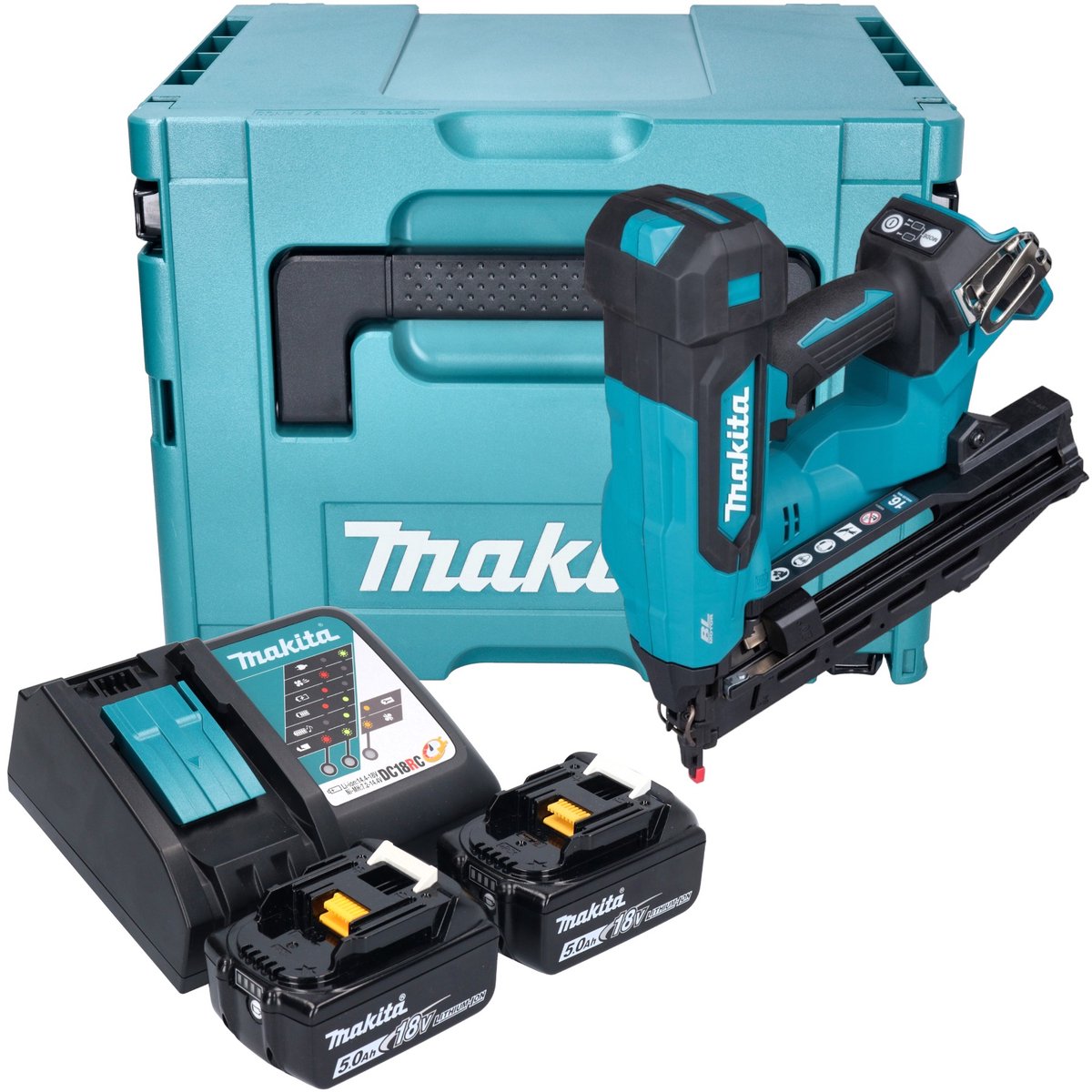 Makita DBN 610 RTJ accu staande spijkermachine 18 V 32 - 64 mm borstelloos + 2x accu 5.0 Ah + lader + Makpac