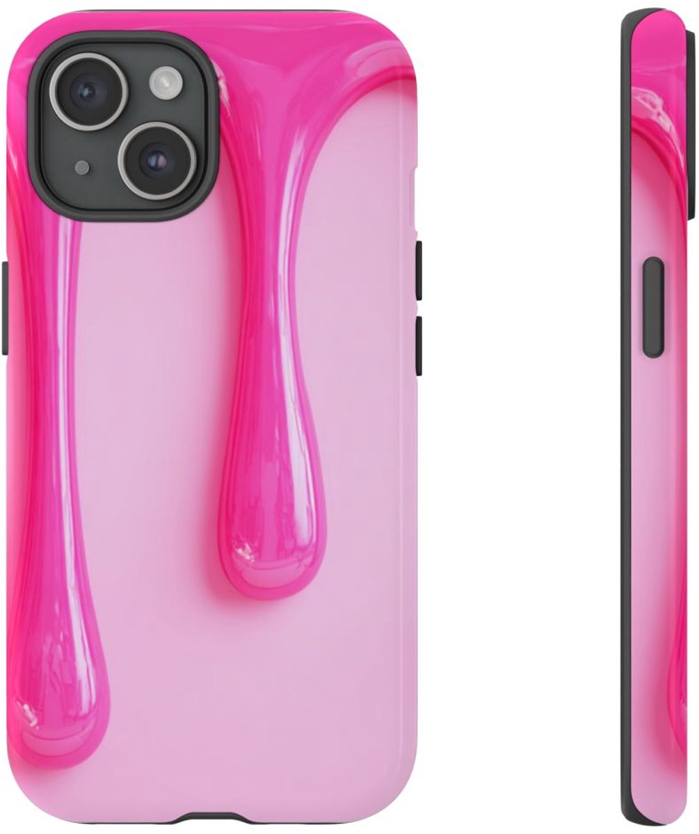 Glanzend Roze Druipend Vloeistofontwerp – Telefoonhoesje Geschikt voor iPhone 15