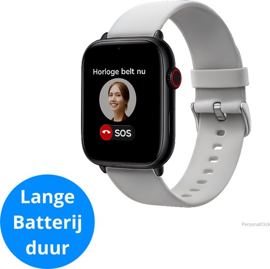 PersonalClick SOS Alarm Horloge Ouderen - Valdetectie - Waterdicht- Live GPS - Medicatie alarm - alarmknop voor ouderen - Persoonlijk Alarmknop voor Senioren - Personenalarmering - alarmknop voor ouderen - Grijs