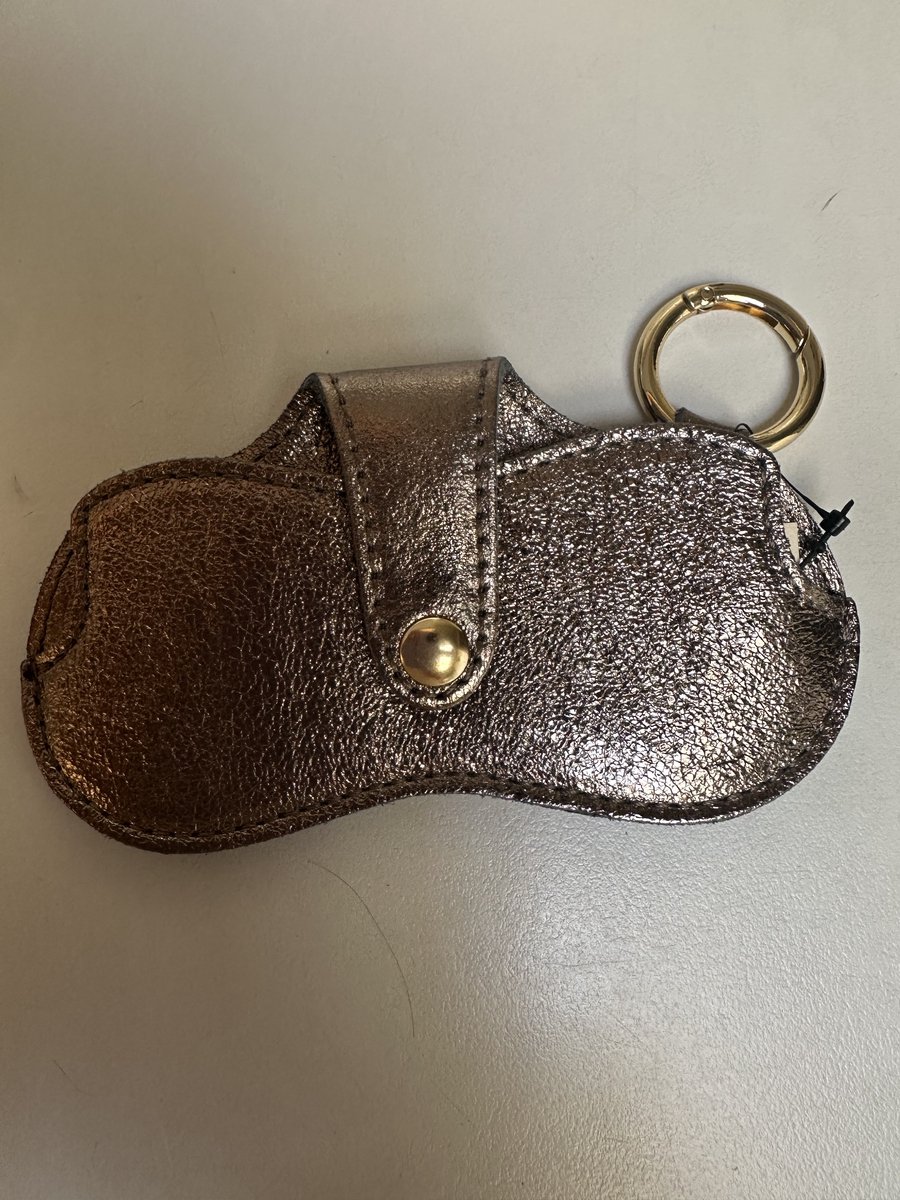 brillenkoker-leer-brons metallic- voor aan je tas/ jas te hangen