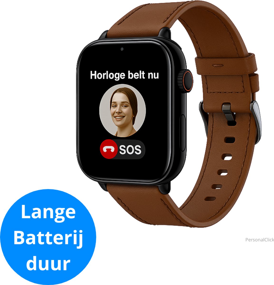 PersonalClick SOS Alarm Horloge Ouderen - Valdetectie - Waterdicht- Live GPS - Medicatie alarm - alarmknop voor ouderen - Persoonlijk Alarmknop voor Senioren - Personenalarmering - alarmknop voor ouderen - Leder Bruin