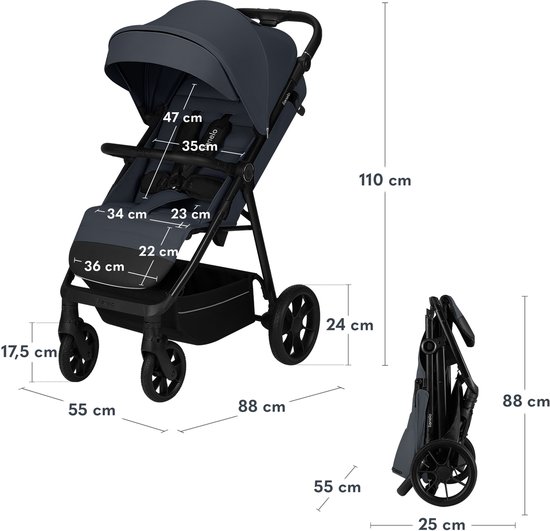 Lionelo Iva - Wandelwagen & Buggy Premium - 6 maanden 4 jaar (tot 22 kg) - 360° Zwenkwielen met Vering - Magnetische Gordel - XXL Zonnekap UPF50 - Verstelbare Rugleuning, Voetsteun & Duwbeugel - Grote Boodschappenmand - Stad & Terrein - Kinderwagen van LIONELO — afbeelding 3