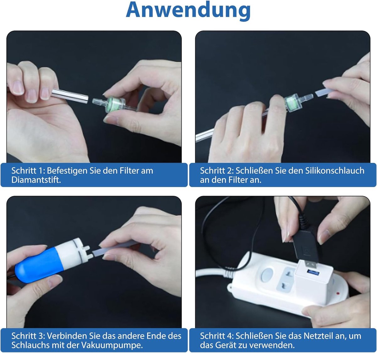 Elektrische Diamond Painting pen met 4 boorpunten, ergonomische accessoires voor diamantschilderen, met vacuümtechnologie, draadloze elektrische diamond painting-pen, 3 instelbare standen, USB C
