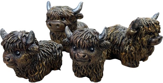Set met 4 Buffeltjes - Bulletjes - Schotse Hooglanders - Bruin
