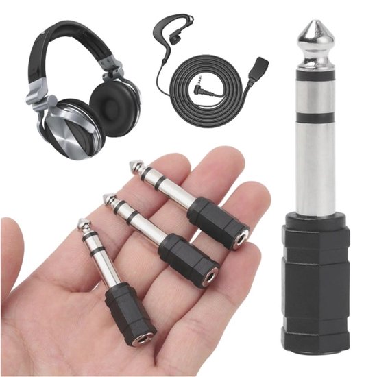Audio Plug 5 STUKS - 6.35mm Jack (m) - 3.5mm Jack (v) Stereo AUX Audio Aux Adapter - Verloopstekker - 6.35 mm naar 3.5 mm - Mini jack naar jack - Verloopplug – Jackplug - Koppelstuk - Audio plug - metaal / verguld - Zwart5