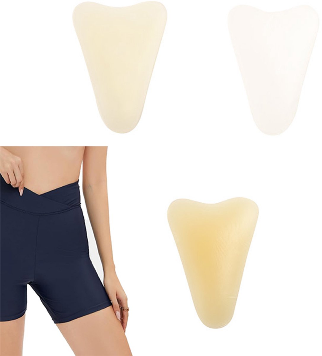 Camel Toe Pad - 3 Stuks - Kamelen Teen Concealer - Cameltoe Concealer - Camel Toe Concealer - Siliconen Beschermer - Cameltoe Slips - Herbruikbaar - Onzichtbaar - Geschikt voor Yogabroeken, Bikini's en Andere Leggings - Transparant+Beige