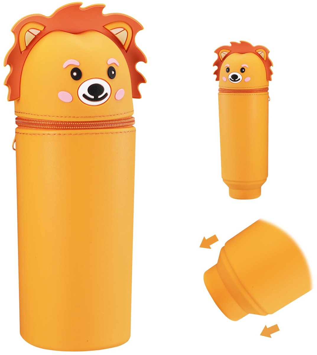 Leeuw Pennenetui - Zacht Siliconen Telescopisch Staand Etui 2-in-1 - Kawaii