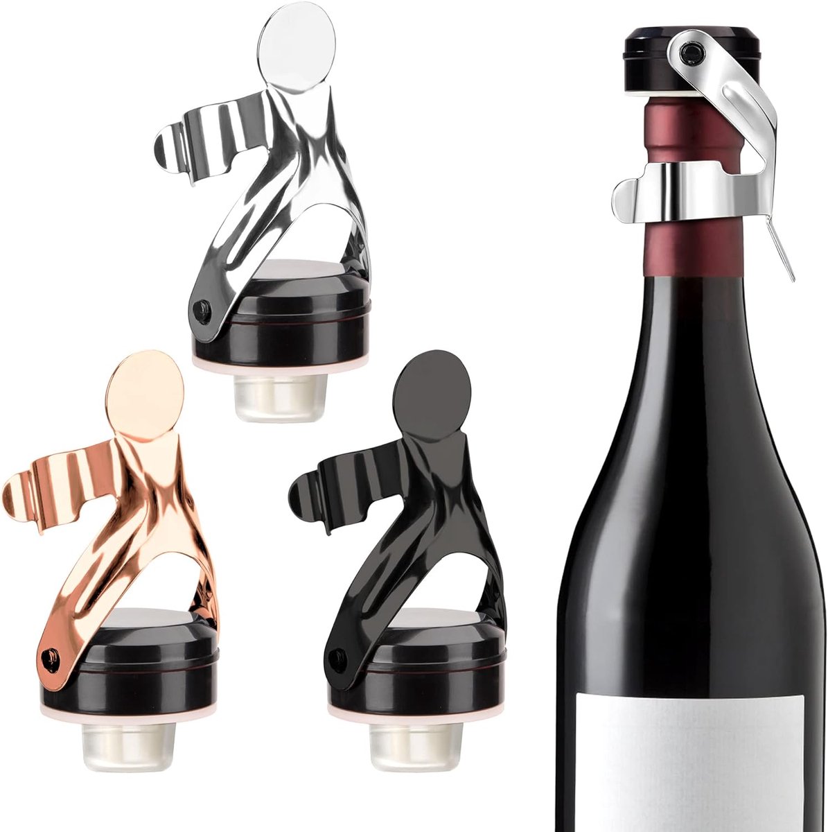 Flessendoppen met hendel voor Champagne - 3 stuks - Zilver, roségoud, zwart