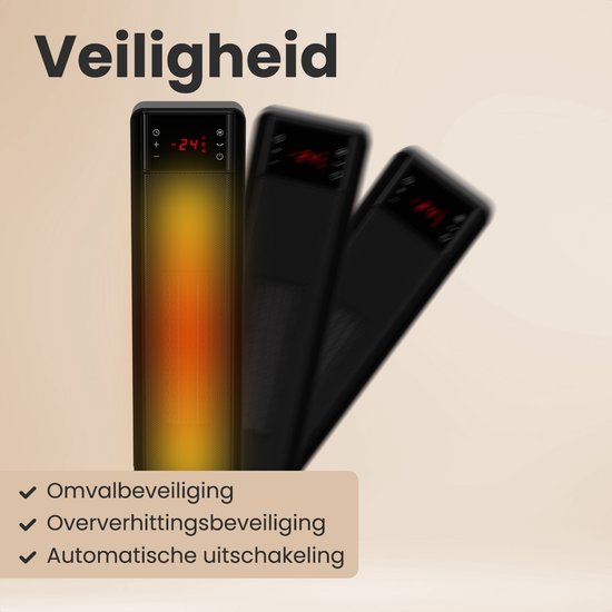 Auronic Elektrische Kachel - 2000W Heater - Keramische Kachel - Tot 30m2 - Roterend - Toren Kachel - Met Afstandsbediening - Zwart