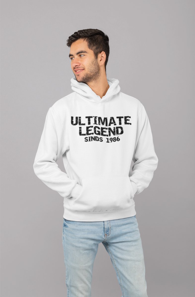 1986 Jaar Wit Hoodie heren - Maat M - Ultimate Legend - Verjaardag Cadeau Mannen - Limited Edition