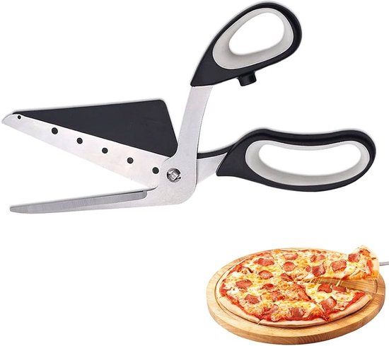 COM-FOUR® pizzaschaar met serveerblad, pizzasnijder met roestvrijstalen messen en geïntegreerde pizzaschep (1x pizzaschaar 27 cm