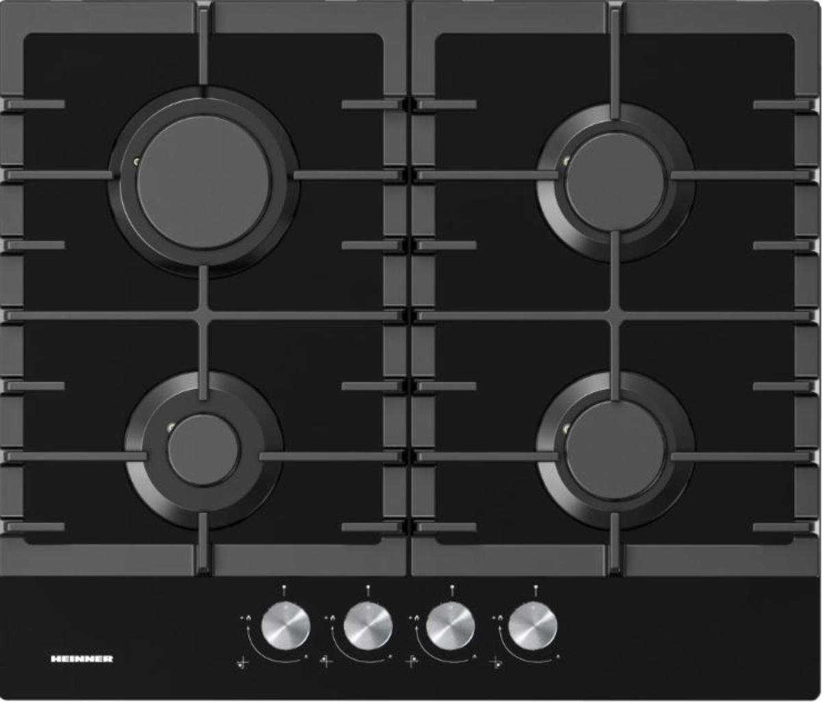 Heinner HBH-M421IRFGBK Inbouw Gaskookplaat 60 cm – 4 Branders – Gietijzeren – Elektronische Ontsteking – Veiligheidsbeveiliging – Zwart Glas – 5 Jaar Garantie