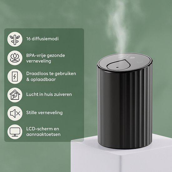 Lina's Clover - Aroma diffuser - LuchtBevochtiger - +- 80m2 - Inclusief 1 flesje olie - Makkelijk verwisselbaar - Draadloos - Luxe Design - LCD Scherm - Touchscreen - Bekerhouder formaat (dus ook voor in de auto te gebruiken)