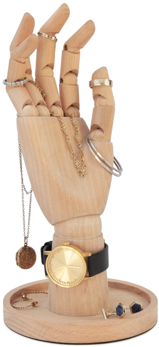 SUCK UK | Houten sieradenhouder | Sieradenorganizer hand- en ringhouder | Organizerstandaard voor slaapkamerdecoratie | Sieradenstandaard voor kunstenaars, mannequin voor ring, ketting, horloge en accessoires