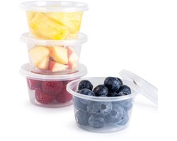 100 plastic bakjes met deksel, 118 ml, ronde bewaarbakjes, kleine sauspotjes voor eten, bezorging, catering, restaurants voor sauzen, dips en salades