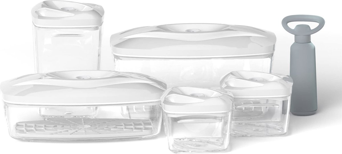DAFI Set met vacuümcontainer SeeYoo Set van 5, wit - incl. pomp, voedselbewaarcontainers met deksels, voedselcontainers, set bewaarcontainers - maaltijdvoorbereidingsboxen