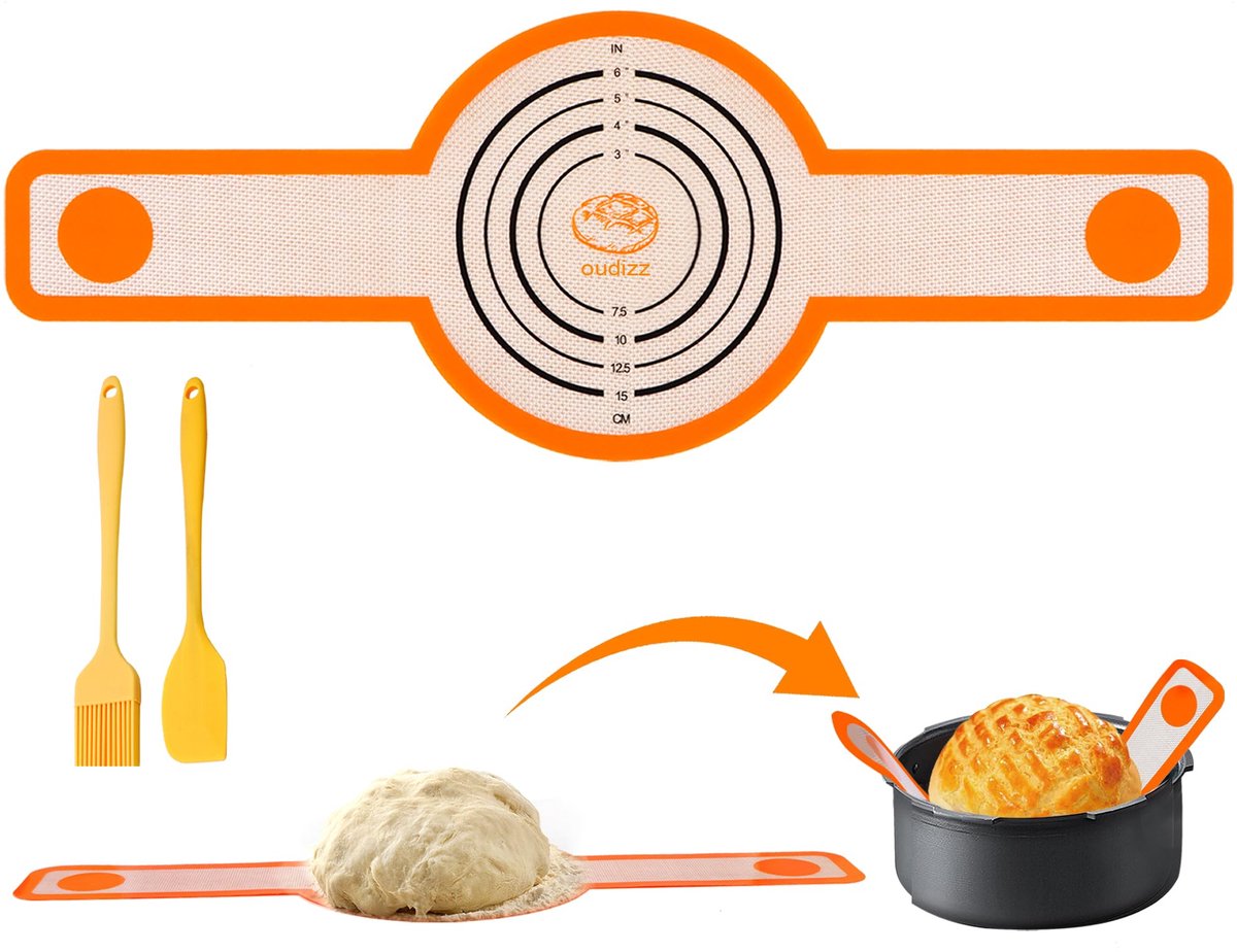 Oudizz Siliconen Bakmat voor Dutch Oven - Broodbakaccessoires met Bakmat en Spatel - Permanente Bakfolie Rond (Geel)