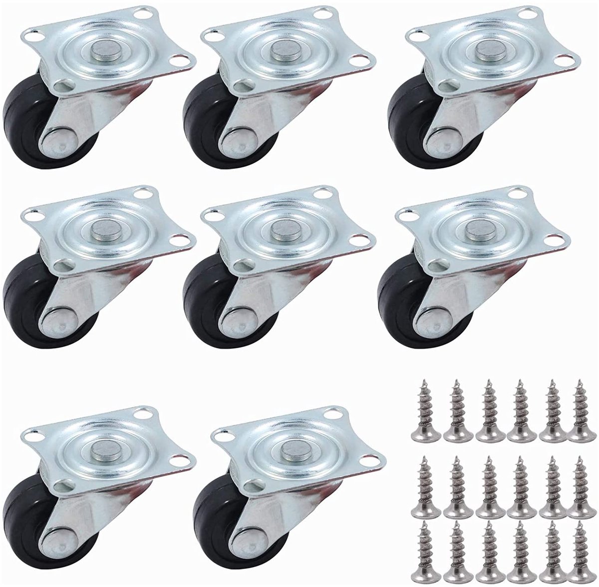 Gizhome 8 stuks rubberen zwenkwielen met kogellagers, 2,5 cm diameter