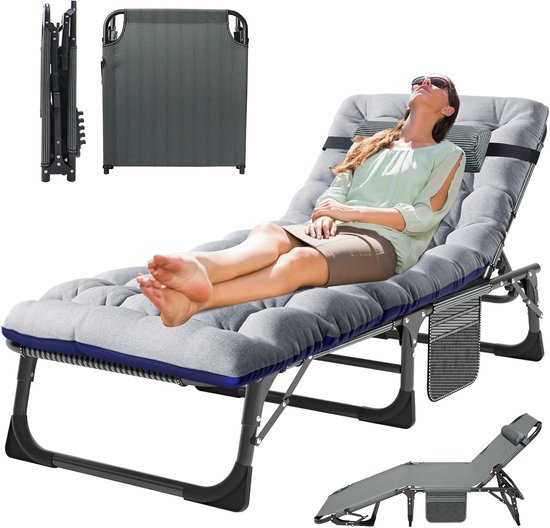 Outsunny Opvouwbare Tuinligstoel Met Zonnedak En Matrasje, Ligstoel Met Zonnedak En Matrasje Ligstoel Met 4 Standen Verstelbare Rugleuning Lichtgrijs~1troa881q0001