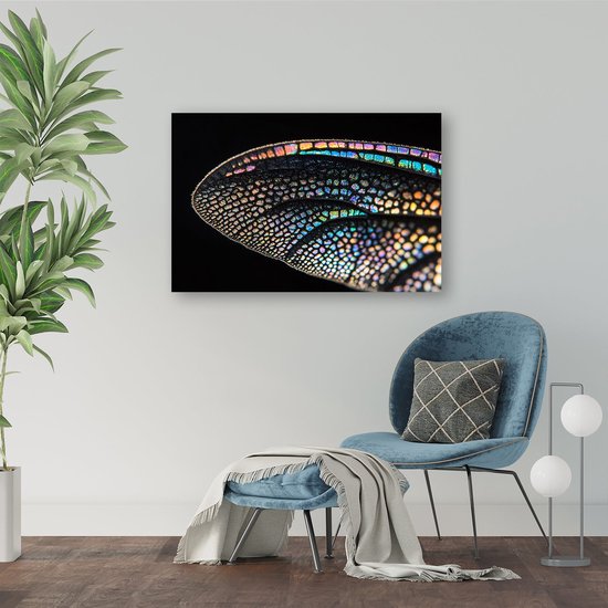 Iriserende libellevleugels macrofoto - Insect schilderij op glas - Wanddecoratie glas vleugels - Hyperrealisme - Plexiglas schilderijen - Kunst aan de muur - acrylglas 60x40 cm