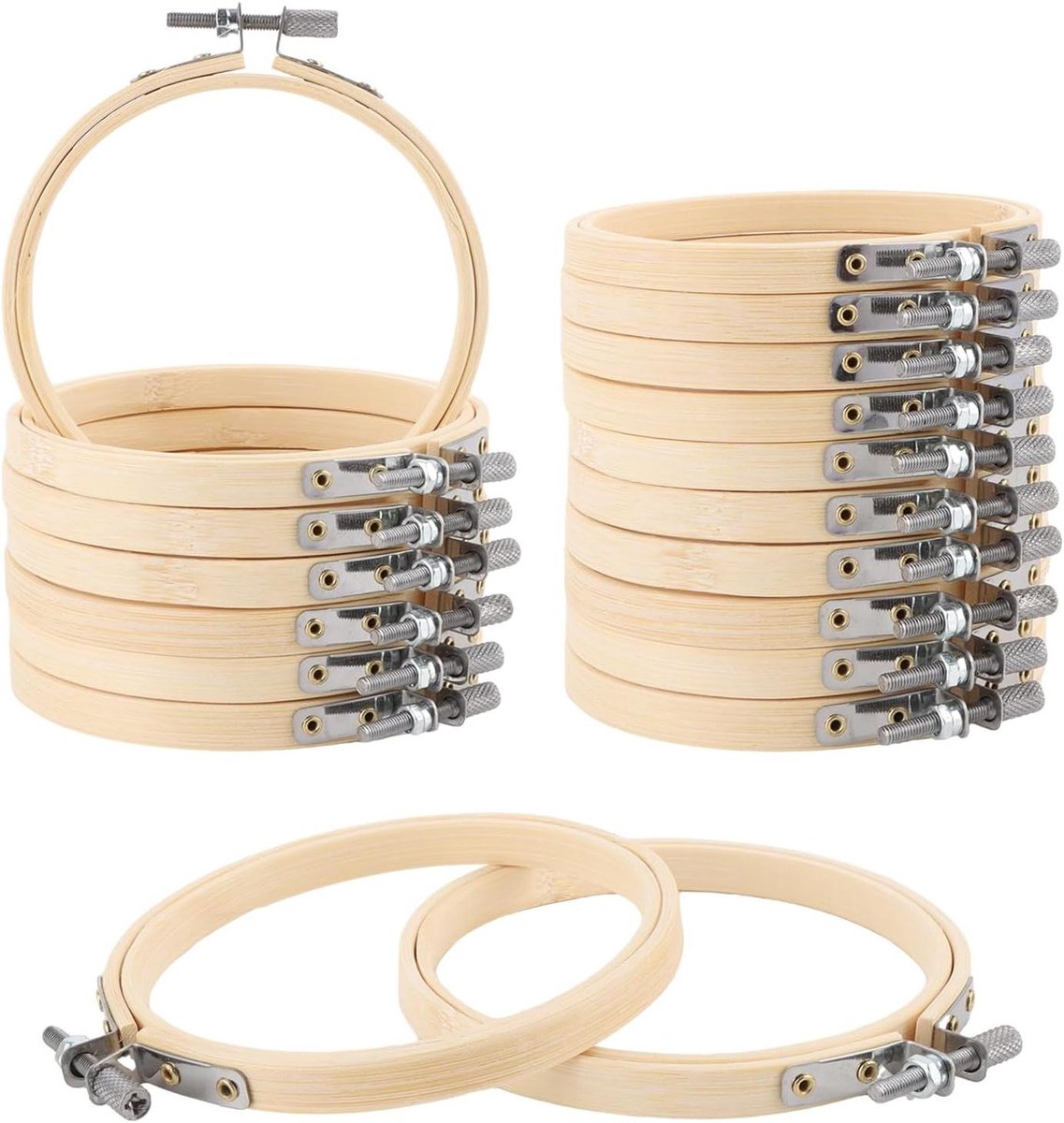 Inovra Plus - Houten borduurlijsten 10 cm - Set van 20 stuks - Bamboecirkel borduurwerk - Kruissteek doe-het-zelf kunsthandwerk - Verstelbare borduurring