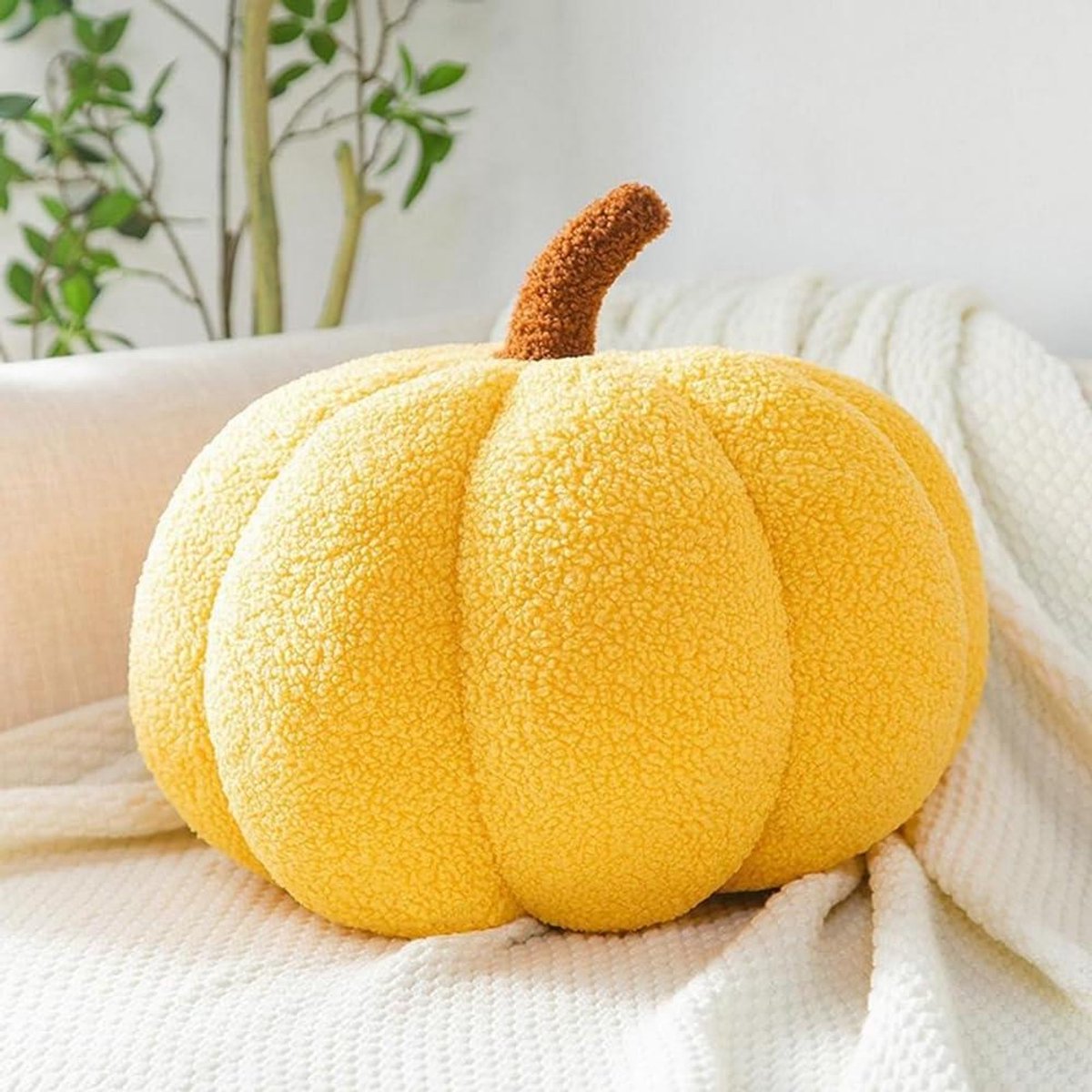 Inovra Plus - Pluche Pompoen Kussen Halloween Decoratie en Feestgunst (28cm Geel) met Zachte Pluche Speelgoed