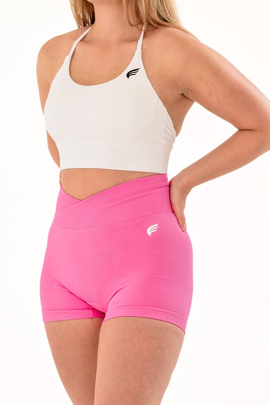 DM Training Just Me sportshort dames high waist V-shape, naadloos shaping effect, yoga pilates fitness (roze) van DM Training — afbeelding 3