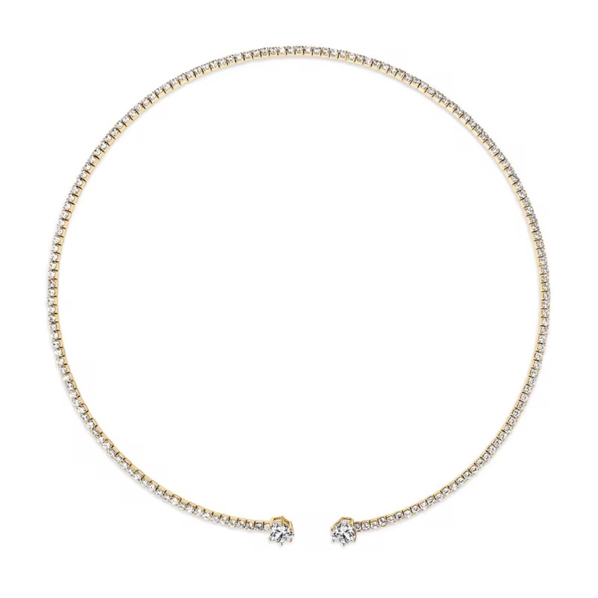 Selevie Ketting - Goudkleurige Choker Ketting Volledig Bezet met Moissanite – 40 cm – Uiteindes extra 0.8 ct Moissanite hartvormig - Luxe tennis ketting - Diamond chocker