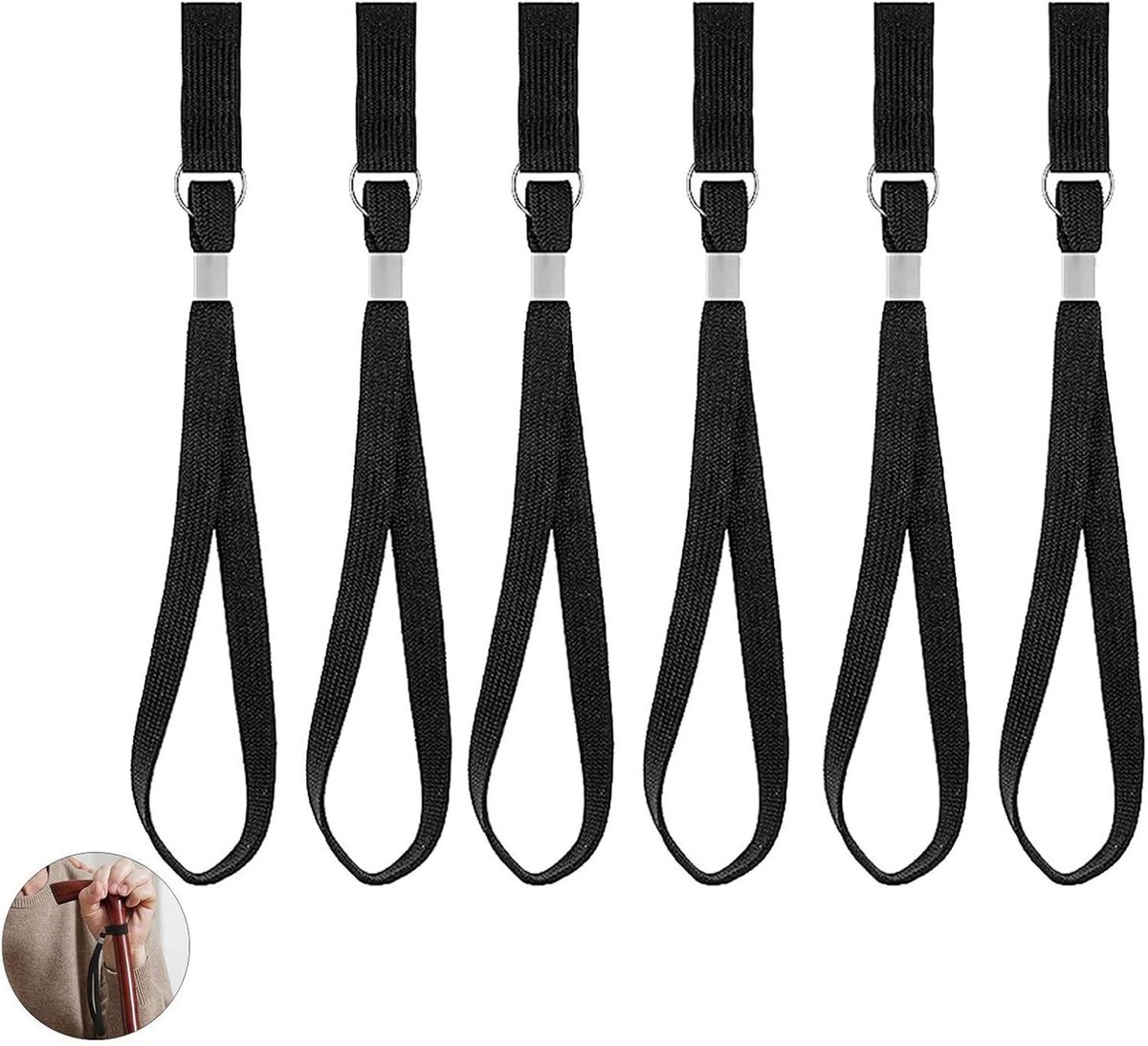 Inovra Plus - Polsband Set voor Wandelstokken | 6 Stuks | Zwart | Accessoires voor Verbeterde Ondersteuning | Polsband Houder met Riemen