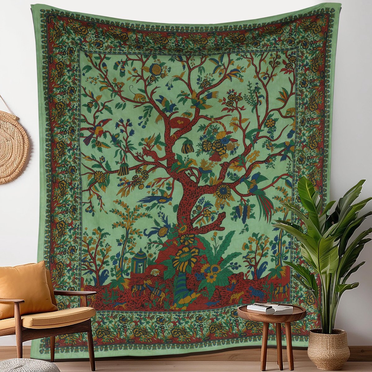 Ibenzoa® Indiase Boho Wandkleed met Mandala- en Olifantontwerp voor Woon- en Slaapkamerdecoratie - 76 x 102 cm