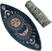 Witte Salie Smudge met Smudgeschaal - Smudge Set - Emaille Smudgeschaal Maanfasen