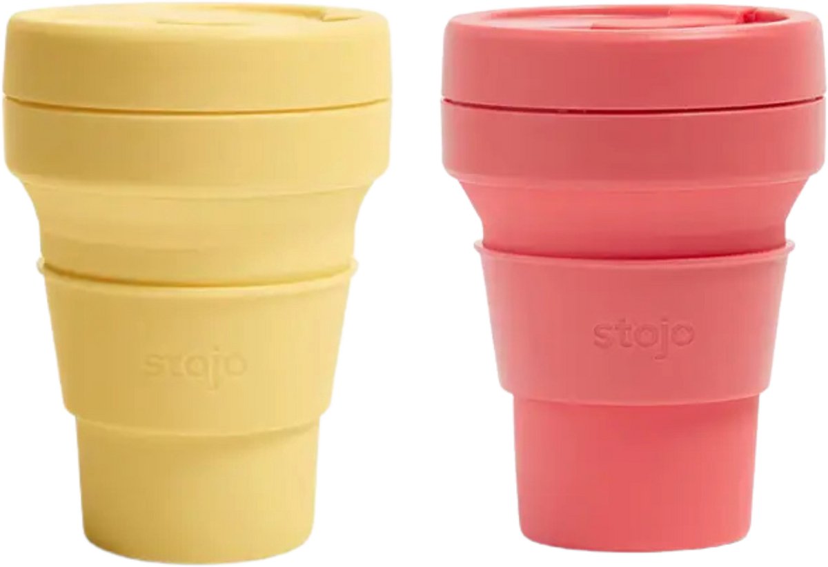 STOJO Pocket Cup 2-pack Mimosa & Coral / Geel & Koraal 2x 355ml Beker to Go