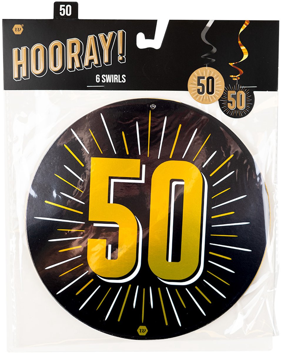 Verticale slinger | Hangdecoratie Swirls 50 jaar | luxe uitvoering 70x14cm | 6 stuks