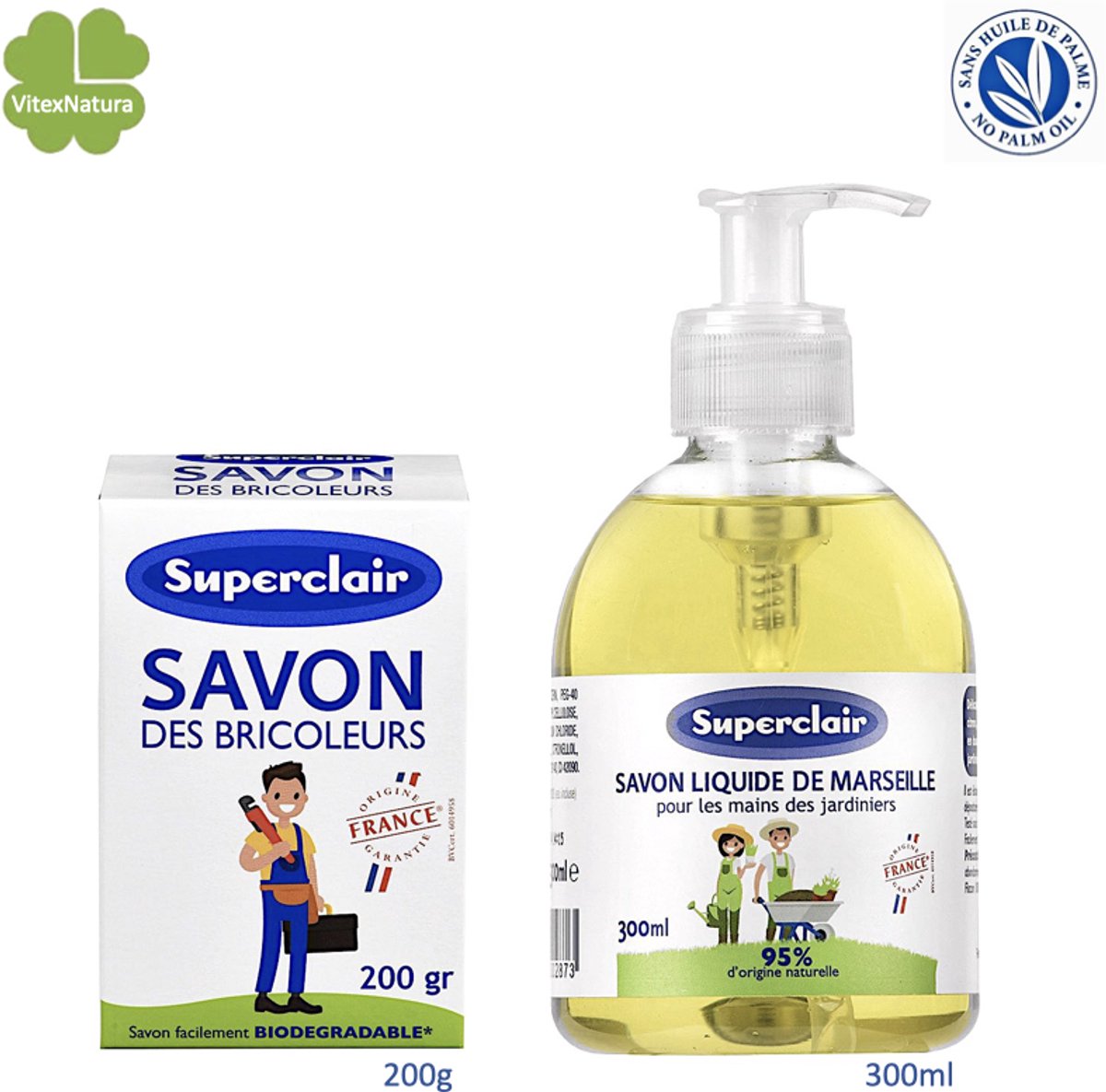 Tuincadeauset | Handymanzeep zeep 200g | vloeibare handzeep voor tuiniers 300ml | Superclair
