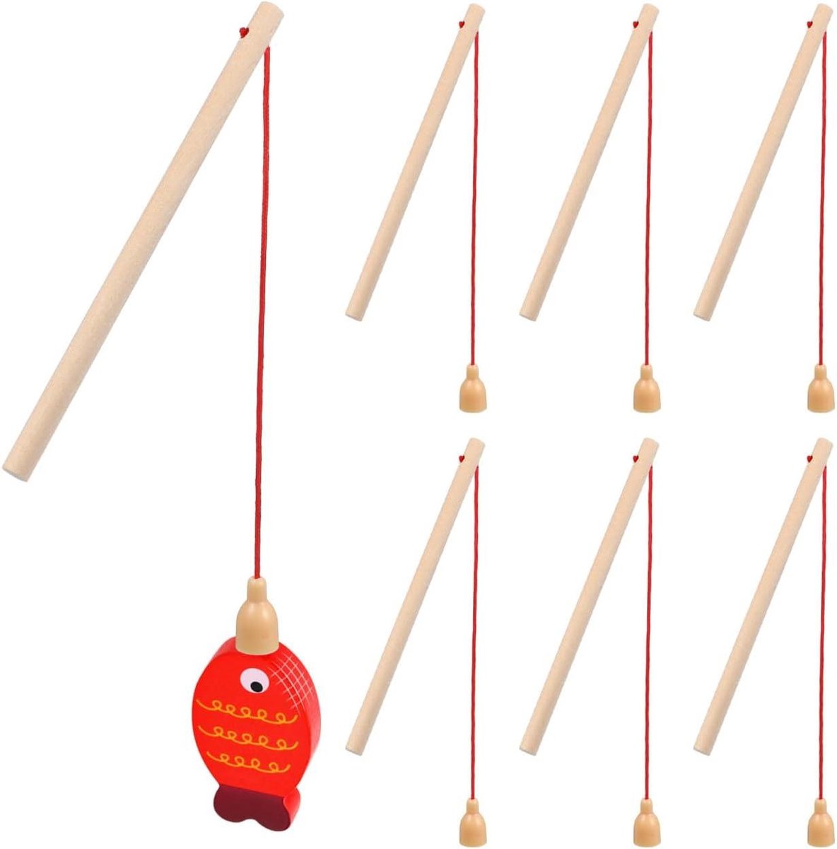 Allecto Plus - Houten magnetische hengels set met magneethaken - 8 stuks - Peuters - Zwembadactiviteiten accessoires