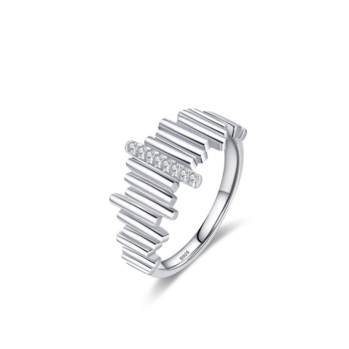 Zilveren ring/modern/zirkonia steentjes/maat 57/Bling-it